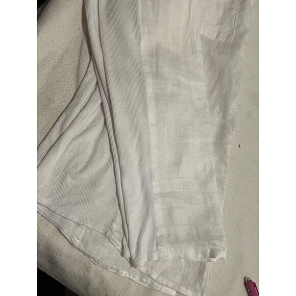 INC. International Concept 8 White Linen Rayon Blouse Pockets Roll Tab Sleeves - Picture 16 of 16